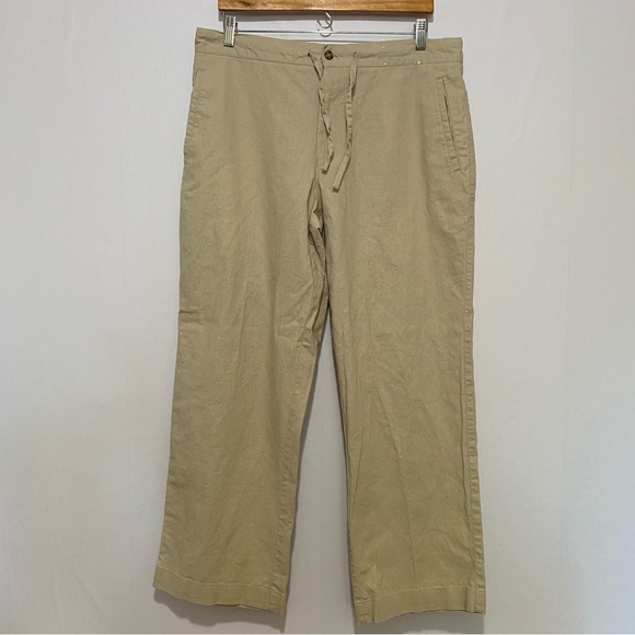 Joseph & Feiss Linen Cotton Pants Size 36 Tan‎ Drawstring Casual Summer - Picture 1 of 13